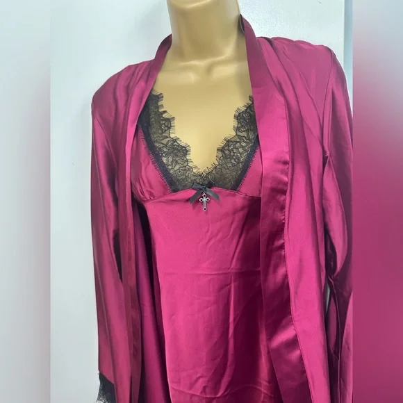 Kill Star Blood Red Fatal Farewell Slip Dress & Devils Lullaby Satin Robe NWT S